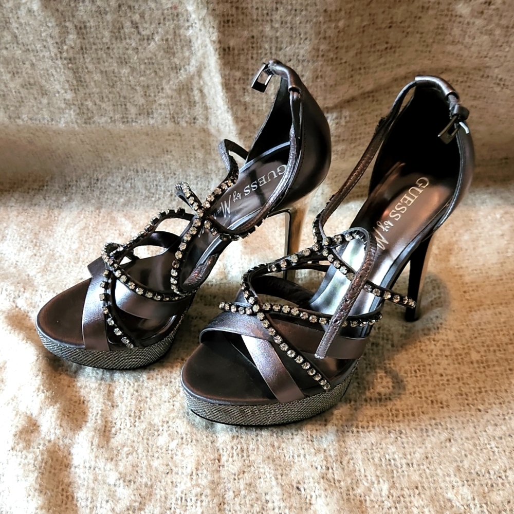 Guess by Marciano pewter heels with rhinestones size 6.5